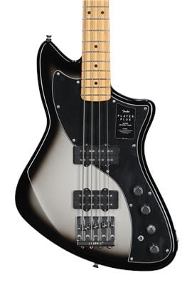 Fender Player Plus Active Meteora Bass Guitar Maple Neck Silverburst with Bag Front View